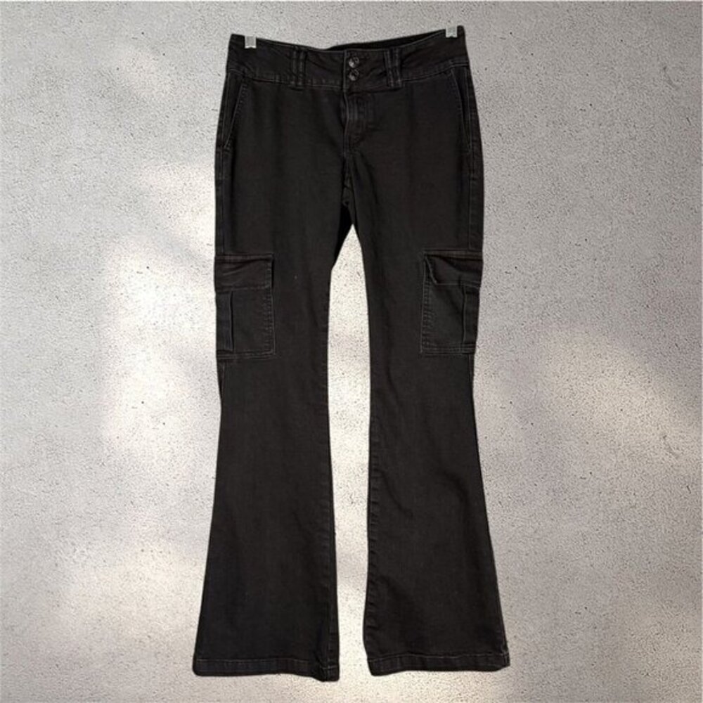 YMI Low-Rise Cargo Jeans Juniors 1/25 Black Flare Y2K Acubi Skater Grunge Street